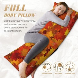 HOYYU Fall Maple Leaves Body Pillow Cover Case Decorative Autumn Body Pillowcase 20x54 Long Pillow Case Cover with Zipper for Bed Sofa Bench Couch Backrest Cushion Cover Holiday Decors