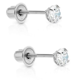 Sterling Silver Cubic Zirconia Solitaire CZ Stud Earrings with Screw Backs (3mm)