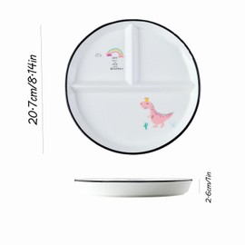 Hoshisea Divided Ceramic Dinner Plate, Split Diet Plate, Snack Plate, Ceramic Plate with Divider, for Adults, Children, Picnic, Dinner (Pink Dinosaur)