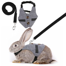 Rabbit Vest Harness and Leash Set Adjustable Formal Suit Style for Bunny Kitten Small Animal Walking (L)