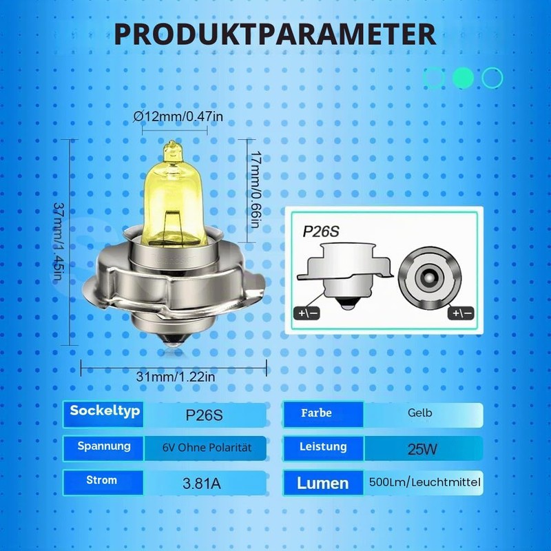 SOFOC P26S 12V 25W Halogen Lamp Yellow Motorcycle Headlight Indicator