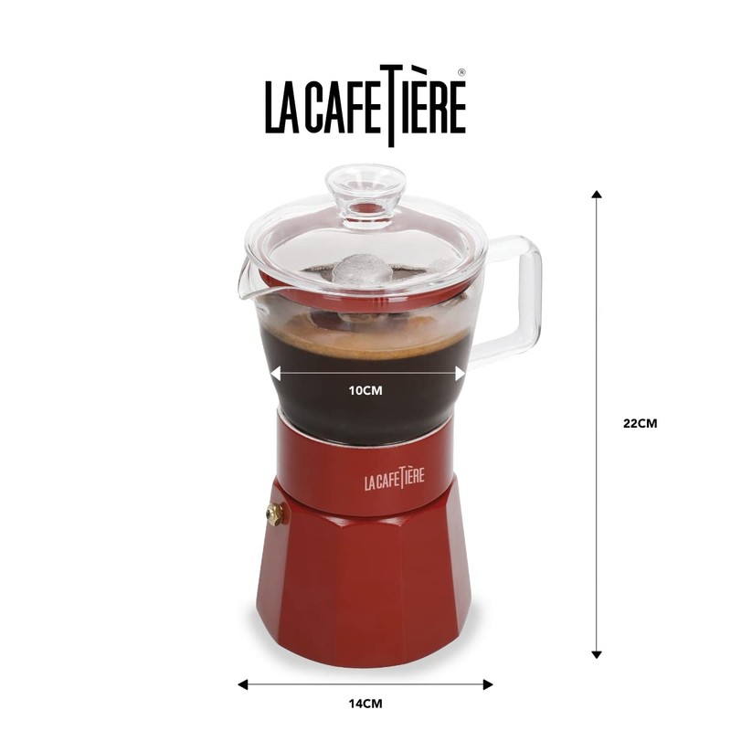 La Cafetière Verona Red Glass Espresso Maker, 6 Cups, Gift