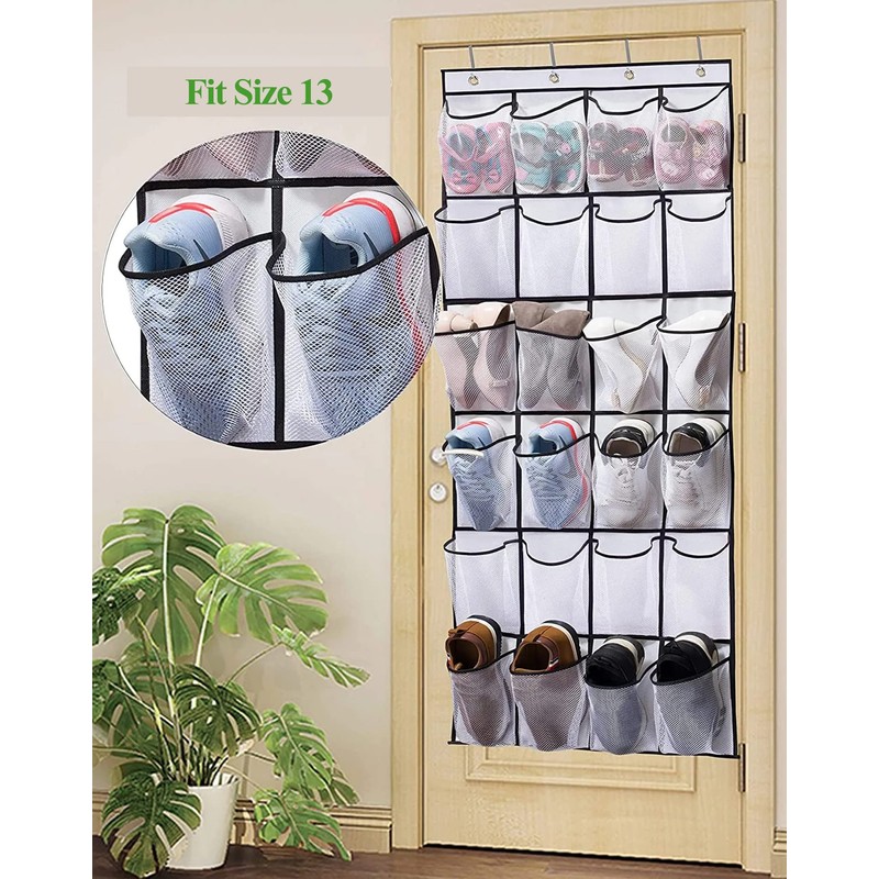 Over The Door Shoe Organizer - 24 Large Mesh Pockets|Door