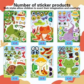 24 PCS Make-a-face Sticker for Kids, Make Your Own Reptile Animal Mix and Match Sticker with Snakes, Lizards, Frogs, Turtles, Kids Party Favor Supplies Craft
