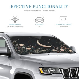 Windshield Sun Shade Moon Flower Field Rustic Car Front Window Sunshade Cover for Truck SUV Blocks UV Rays Automotive Visor Interior Protector 51 x 27.5 inch