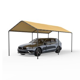Carport, 10‘ x 20’ Heavy Duty Enclosed Garage All-Season Car Canopy, Portable Canopy with Water-Resistant Tarp, Outdoor Storage Shelter for Car, Truck (Yellow, No Side)