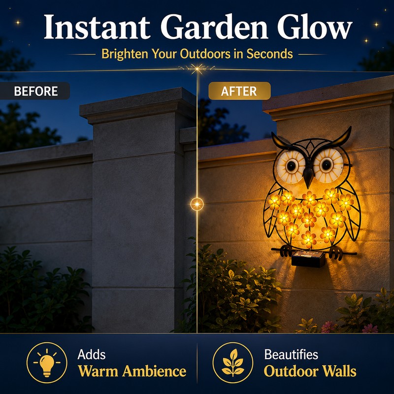 Owl Solar Wall Light for Outdoor Decor – Weatherproof Metal