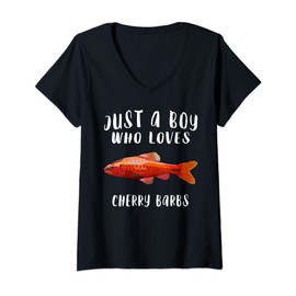 Womens Just A Boy Who Loves Cherry Barb Fish Lover V-Neck T-Shirt