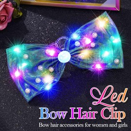 HEREAD Pearl Hair Bow Clips Light Up Bowknot Hair Barrette Wedding Birthday Hair Accessories for Women (Purple Green)