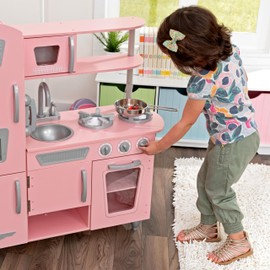 KidKraft Vintage Wooden Play Kitchen with Pretend Ice Maker and Play Phone, Pink