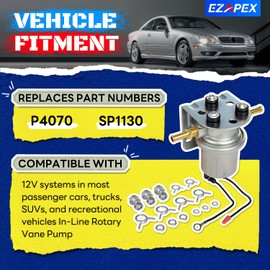 P4070 SP1130 Upgraded Universal Electric Fuel Pump Compatible with 12V systems in most passenger cars, trucks, SUVs and recreational vehicles In-Line Rotary Vane Pump