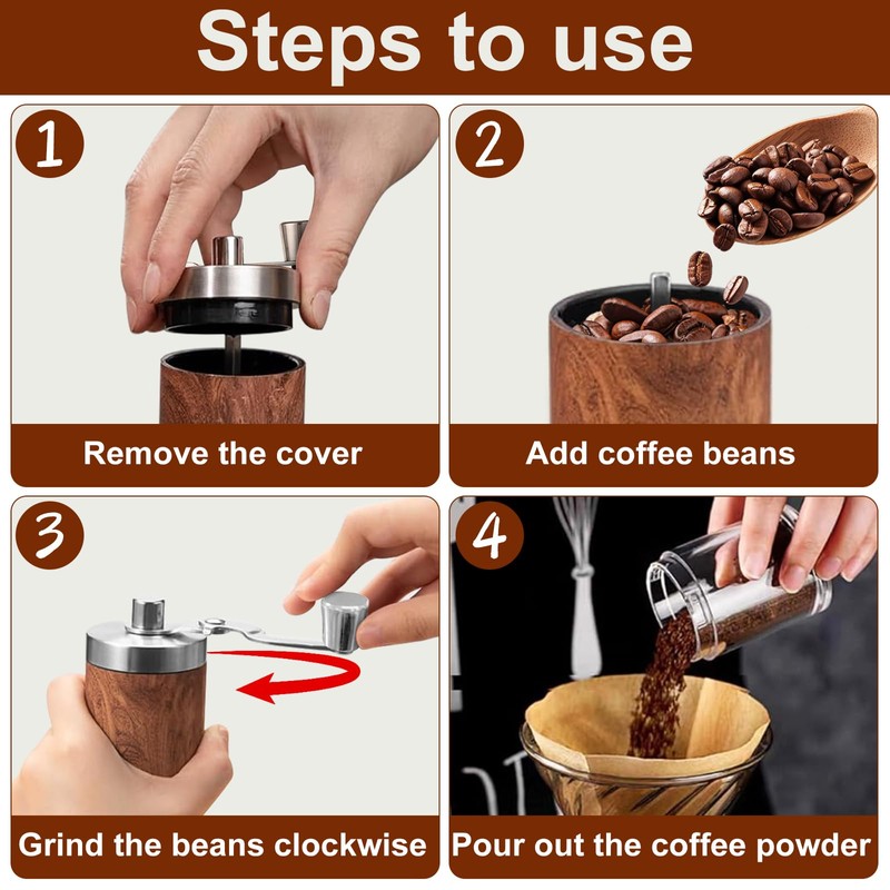 Moorstdel Manuelle Kaffeemühle, Hand-Kaffeemühle mit Teleskopgriff und Bürste, 6 einstellbare