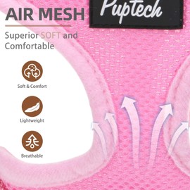 PUPTECK Soft Mesh Dog Harness and Leash Set Pet Puppy Cat Comfort Padded Vest No Pull Harnesses, Solid Pink, M