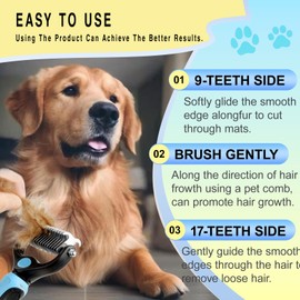 AKEISHE Pet Deshedding Rake - Double Sided Grooming Tool for Dogs & Cats, Undercoat Brush & Dematting Comb, Reduces Shedding by 95%, Gentle Stainless Steel Teeth (2-in-1)