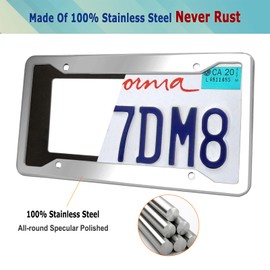 Stainless Steel License Plate Frames- 2 Pack Mirror Polished Car Plate Holder, with Screws, Chrome Caps, Heavy Duty Rustproof Metal Front Rear Car Tag Frame