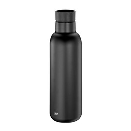 cilio Deluxe Insulated Drinking Bottle, Stainless Steel Thermal Flask, 360° Drinking Cap, Double Wall System, Break-proof and Leak-Proof, 18 Hours Hot and 24 Hours Cold, 450 ml, Height: 23 cm, Black