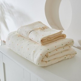 OurZoi Baby & Mom Matching Muslin Blanket Set | Baby Swaddle 42in.x54in., 2 Layers | Adult Blanket 54in.x86in., 6 Layers | Breathable, Skin-Friendly Cotton Muslin in Floral & Dot Prints