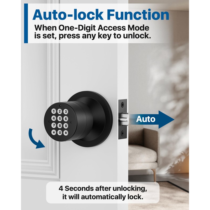 Door Knob with Keypad, Keyless Entry Door Lock, Front Door