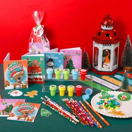350 Pcs Christmas Stationery Party Favors Bulk Christmas Notebook Pencil Eraser Cards Ruler Treat Bags Stamp Stickers for Kids School Gift Exchange Classroom Games Prizes Events Supply (Classic)