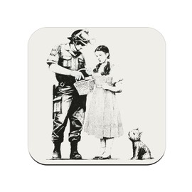 Cork Coaster - Banksy Girl Police Officer Kids Hunting Dog - 1 Piece (95x95mm)