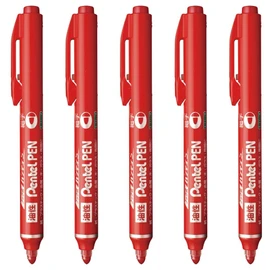 Pentel XNXS15-BP Handy Retractable Permanent Pen, Pentel Pen, Round Tip, Fine Point, Red, 5 Count