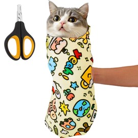 BABORUI Cat Grooming Wrap for Cutting Nails - Self-Adhesive Cat Swaddle Wrap with Nail Clipper, Anti-Scratch Cat Burrito Wrap for Nail Trimming, Cat Grooming Supplies