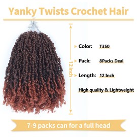 Ainimiu Yanky Twist Crochet Hair - 12Inch 8 Packs (20 Strands/Pcs) Pre-twisted Fluffy Spring Mini Twist Short Passion Twist, Ombre Brown Pre-Looped Crochet Braids Braiding Hair