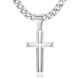 Jstyle 925 Silver Cross Necklace, Men's Cross, Stainless Steel Chain, Cross Pendant, Hypoallergenic, Handsome Fashion Jewelry, Sterling Silver, No Gemstone