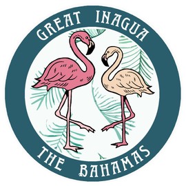 Blue Heron Two Flamingos Great Inagua, Bahamas Car Truck Window Bumper Sticker Decal - Turquoise