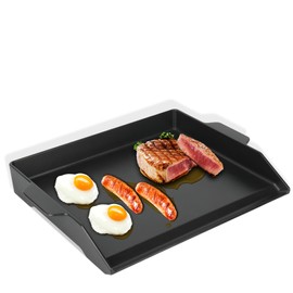 MOASKER Universal Cast Iron Griddle 18.6" x 14", Pre-Seasoned Nonstick Flat Top Grill Griddle Plate for Outdoor Gas Grill/Charcoal Grill/Stove Top with Extra High Sidewall & Grease Groove, for Camping