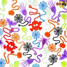 JOYIN - 60 juguetes adhesivos elásticos de Halloween, manos adhesivas a granel para regalo de niños, calabaza, fantasma, araña, esqueleto, regalos de 