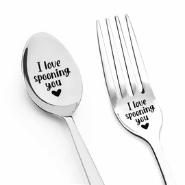 Girlfriend Boyfriend Birthday Gifts for Couples I Love Spooning You Spoon Fork Set for Wife Husband Anniversary Wedding Gift for Fiance Fiancee Christmas Gifts for Bride Groom