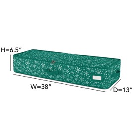 Covermates Keepsakes Gift Wrap Organizer - Holds up to 25 Rolls - Heavy Duty - Accessory Trays with Adjustable Compartments - Mesh Pocket - Holiday Storage, Green Snowflake