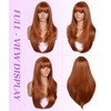 Long Layered Ginger Wig with Bangs Straight Synthetic Wig for