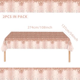 Pack of 2 Rose Gold Tablecloth, Party Disposable Tablecloth, 137 x 274 cm, Rose Gold Diamond Tablecloth, Waterproof, Rectangular Tablecloth for Tables in Indoor and Outdoor Party, Birthday Party,