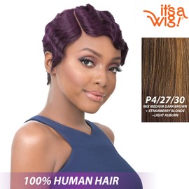 it's a Wig! - it's a Cap Weave! 100% Human Hair Full Wig Side Lace Part - HH NUNA (P4/27/30 - Med Br2730 - Dark Root/Off Black/Blonde/Auburnown/Honey Blonde/Auburn)