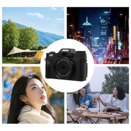 Dpofirs 6K Digital Camera for Photography, Vintage 75MP Vlogging Camera with WiFi, 3Inch 180 Flip Screen Autofocus Video Cameras with 16X Zoom for Travel YouTube (Black)
