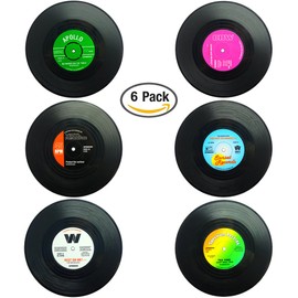 コースター シリコン 6枚セット SENHAI おしゃれ レコード コースター シリコンコースター コップ用マット コーヒー ドリンク 滑り止め- 4.1”