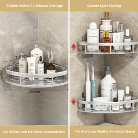 Juego de 4 Estanteria Ducha para Baño,Estante para Baño Sin Taladro,Repisa para Baño Pared,Estante Organizador de Baño,Modelos más gruesos mejorados con 4 Ganchos,para Baño,Cocina,Hotel（Plateado）