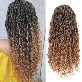 Goddess Locs Crochet Hair 12 Inch 8 Packs Faux Locs Crochet Hair for Black Women Pre Looped Boho Crochet River locs with Curly Ends (T27)