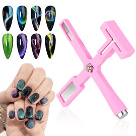 5-in-1 Cat Eye Magnet Set, Multifunctional Cat Eye Nail Magnet, Cross Cat Eyes Magnetic Pens, Nail Magnet Stick, Nail Art Magnetic Tool Accessories for Nails, Cat Eyes, Nail Art Design (Pink)