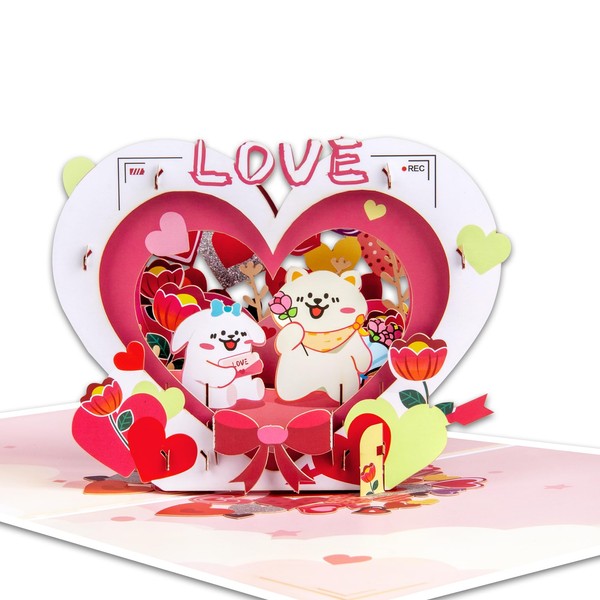 GREETING ART Dog Love Card, Pop Up Anniversary Card, Happy