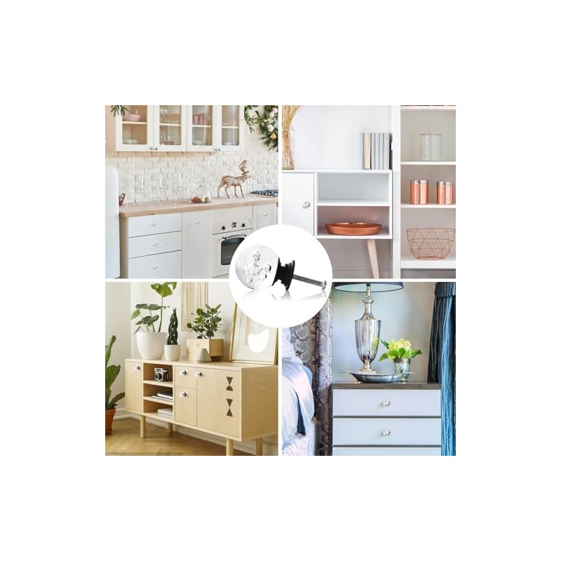 12 Pcs 30mm Round Bubble Crystal Glass Cabinet Knobs with