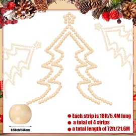 Loetere 4 Pcs 72 ft Christmas Tree Wood Bead Garland Christmas Wooden Beads Garland Hanging Boho Christmas Decor Rustic Farmhouse Home Decor for Table Wall Holiday Mantel Ornaments (Regular)