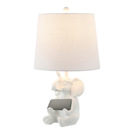 JONATHAN Y JYL4060A Kairi 21" Modern Shabby Chic Resin/Iron Happy Elephant LED Kids' Table Lamp with Phone Stand, White, for Living Room, Bedroom