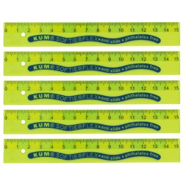 KUM AZ2250116-G - 15 cm Flexible Ruler L1 Softie Flex Pack of 5 Green Plastic Non-Slip