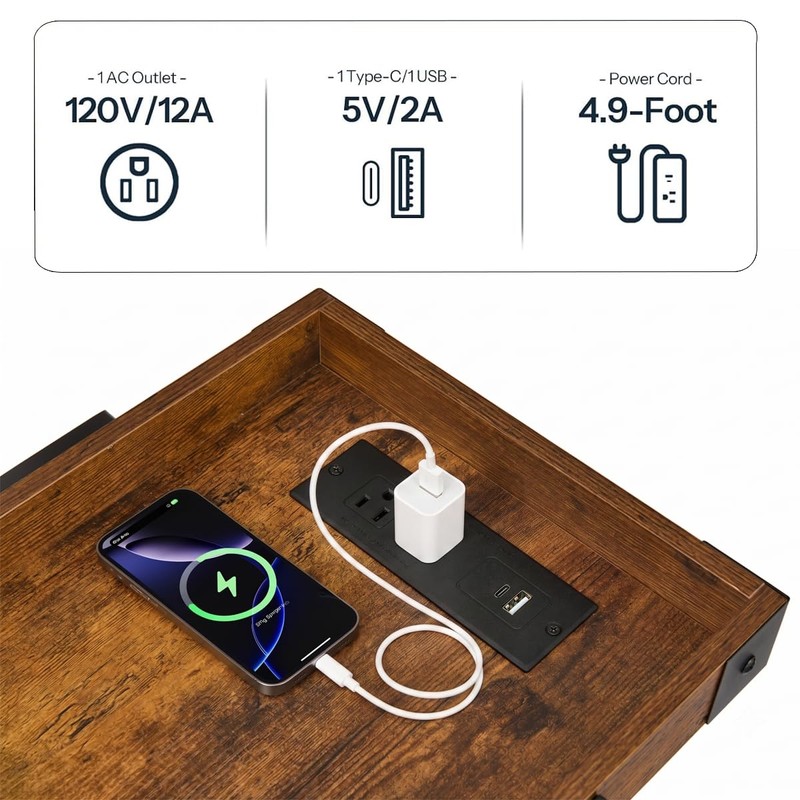 Farmhouse Side Table with Charging Station