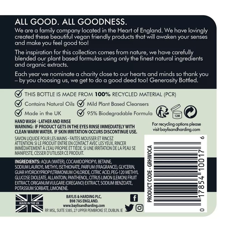 Baylis & Harding Liquid Hand Soap Wash with Dispenser, Goodness,