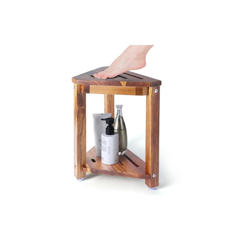 Shower Foot Rest 13.5in, Acacia Wood Shower Stool for Shaving
