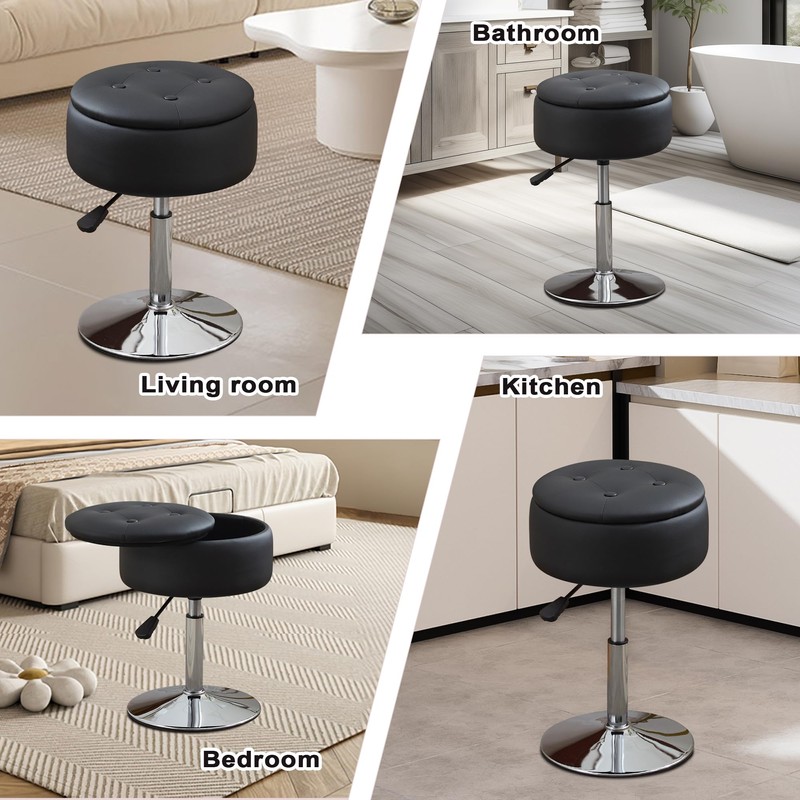 Xenothos Ottoman Swivel Vanity Stool Chair with Storage for Makeup